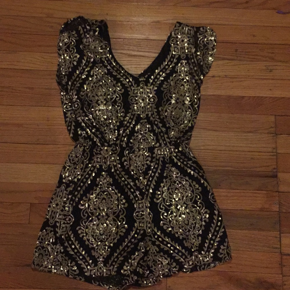 Black and Gold Sequin Romper